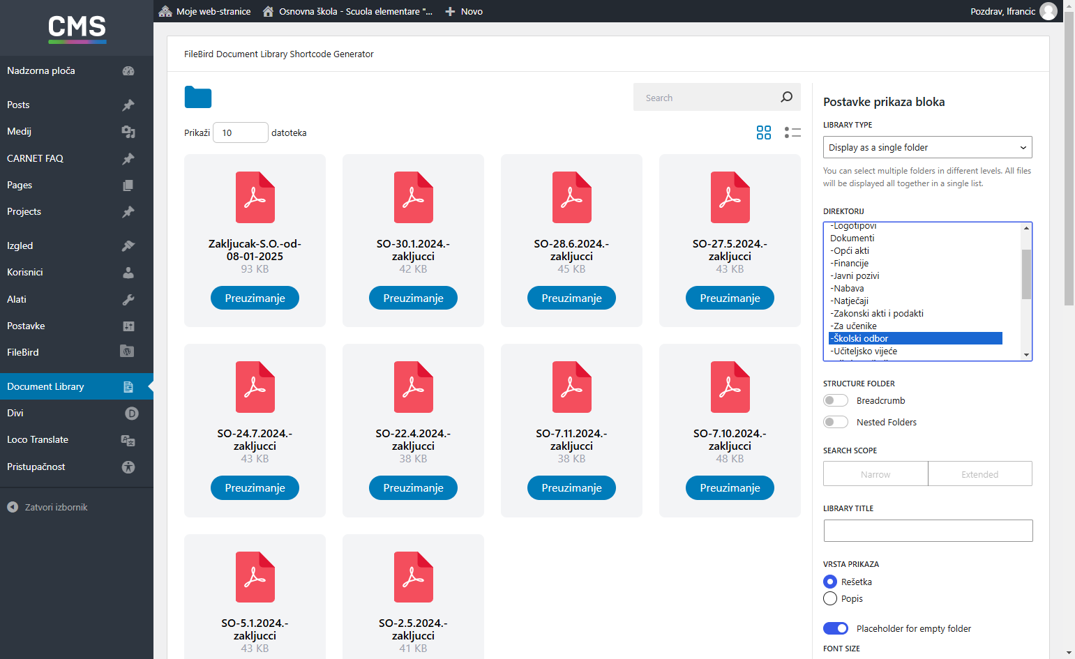 Odabrati željeni folder, npr. Školski odbor