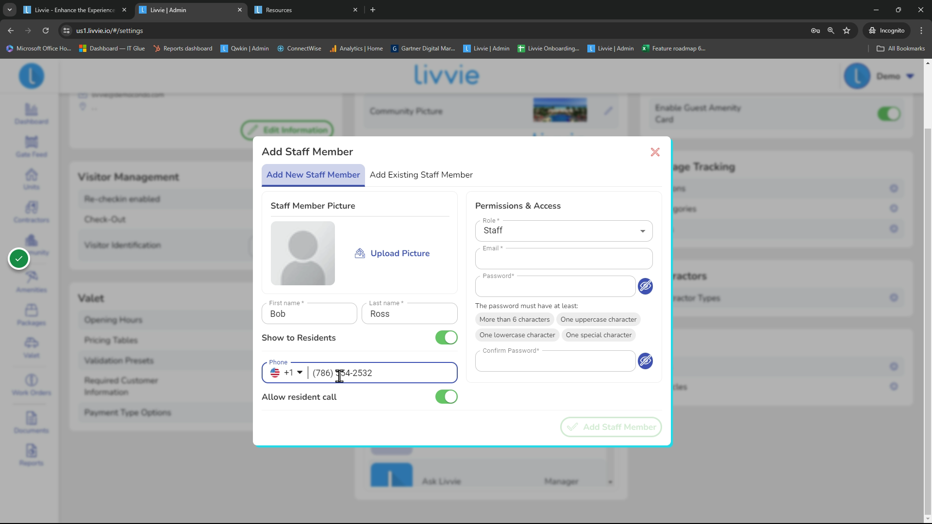 Enter a valid phone number if you want to allow the resident the ability to directly call the staff from the resident app