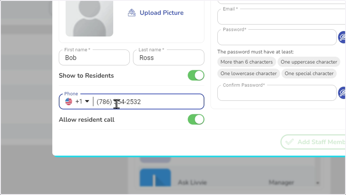 Enter a valid phone number if you want to allow the resident the ability to directly call the staff from the resident app