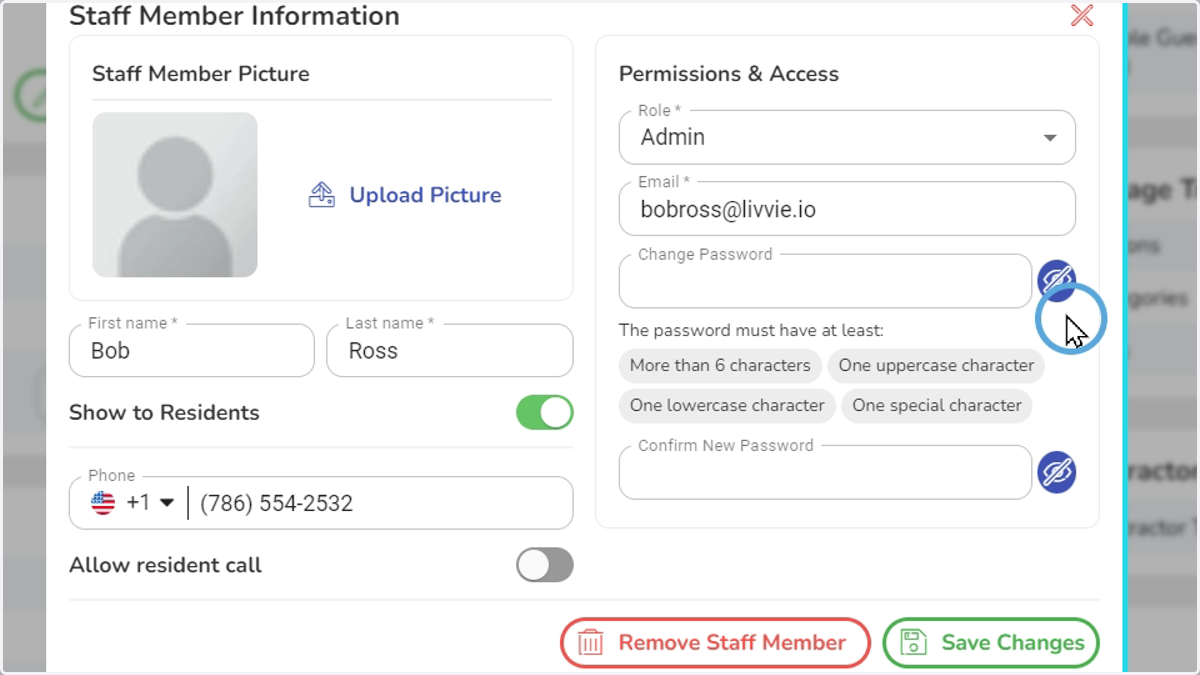 You may edit and save, or Remove staff member.