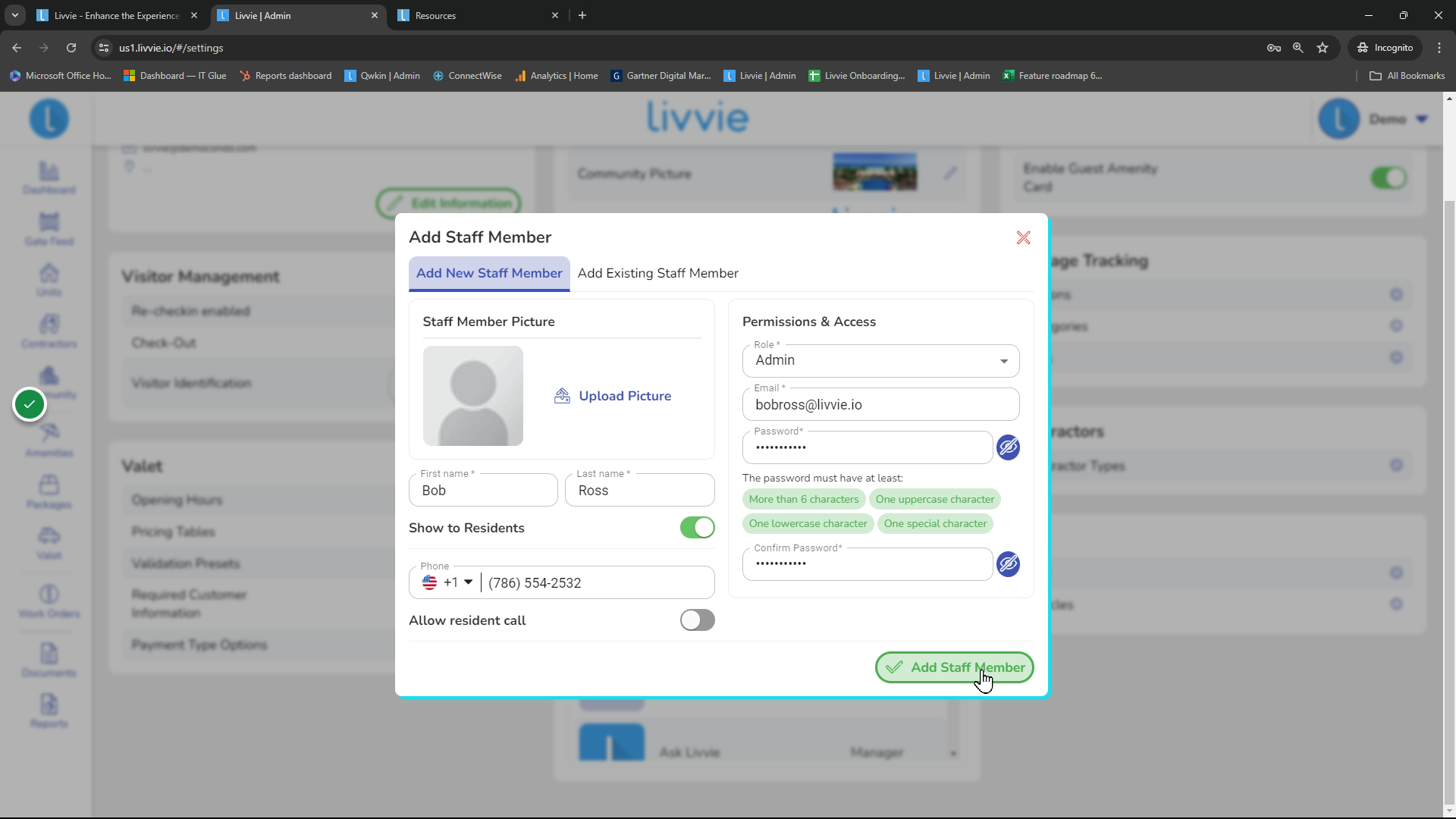 When ready, click Add Staff Member