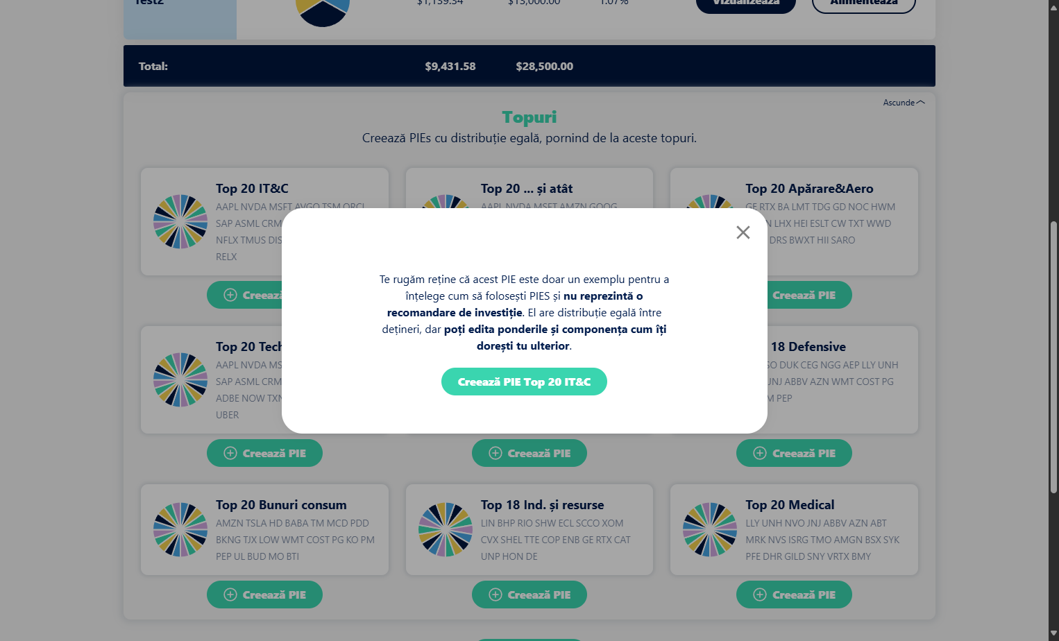 Un pop-up informativ se va deschide