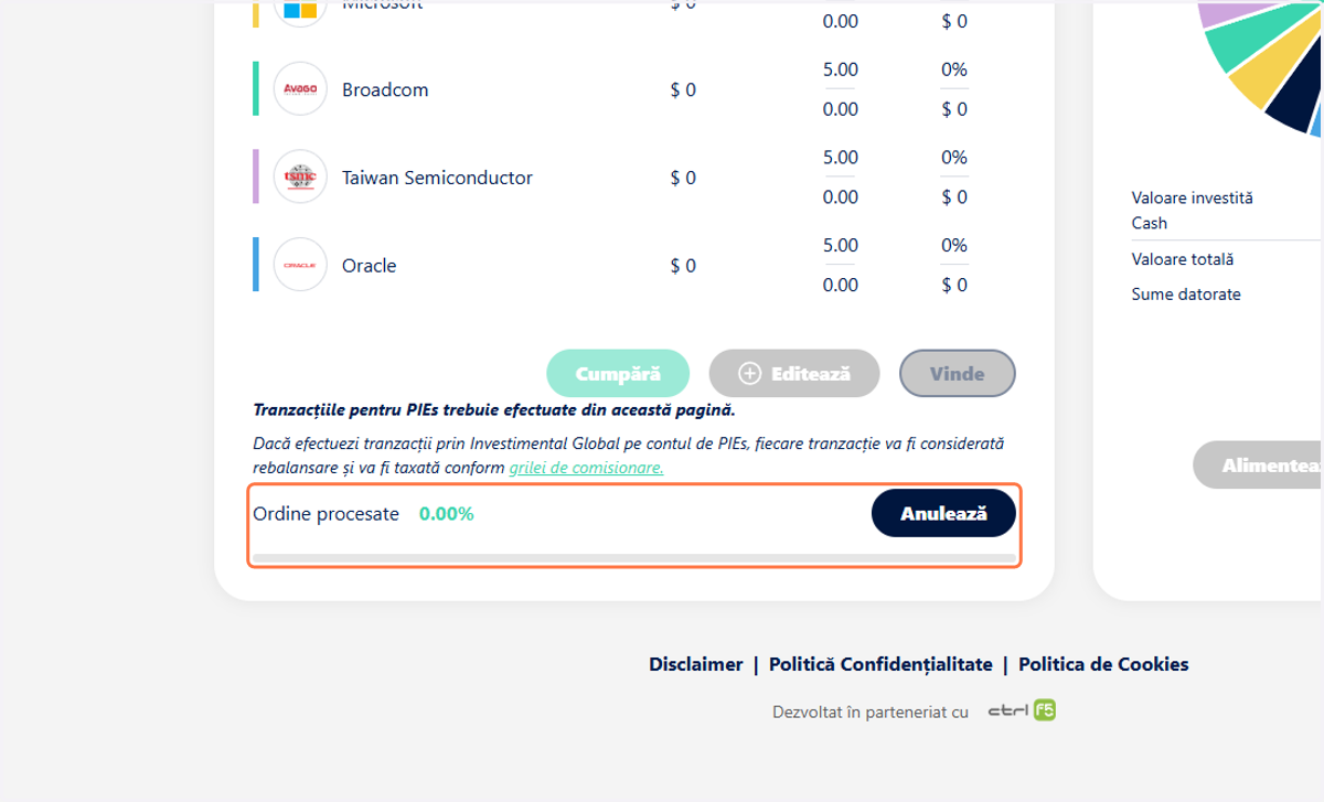 Progress bar-ul se va actualiza o data cu executarea ordinelor.