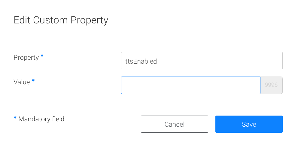 Next to 'Property' enter 'ttsEnabled'
