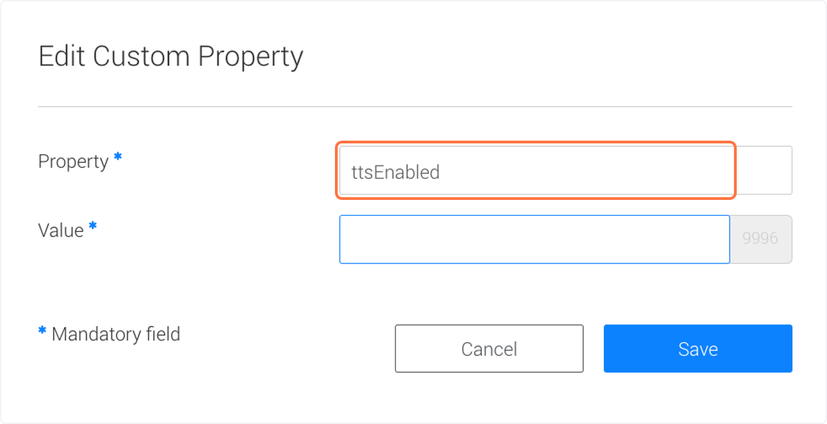Next to 'Property' enter 'ttsEnabled' Next to 'Property' enter 'ttsEnabled'