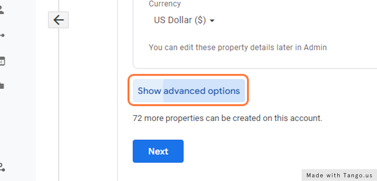 Click on "Show advanced options"