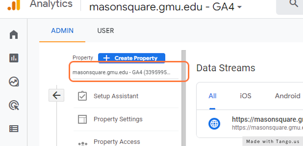To change to the universal analytics property, click the property selector