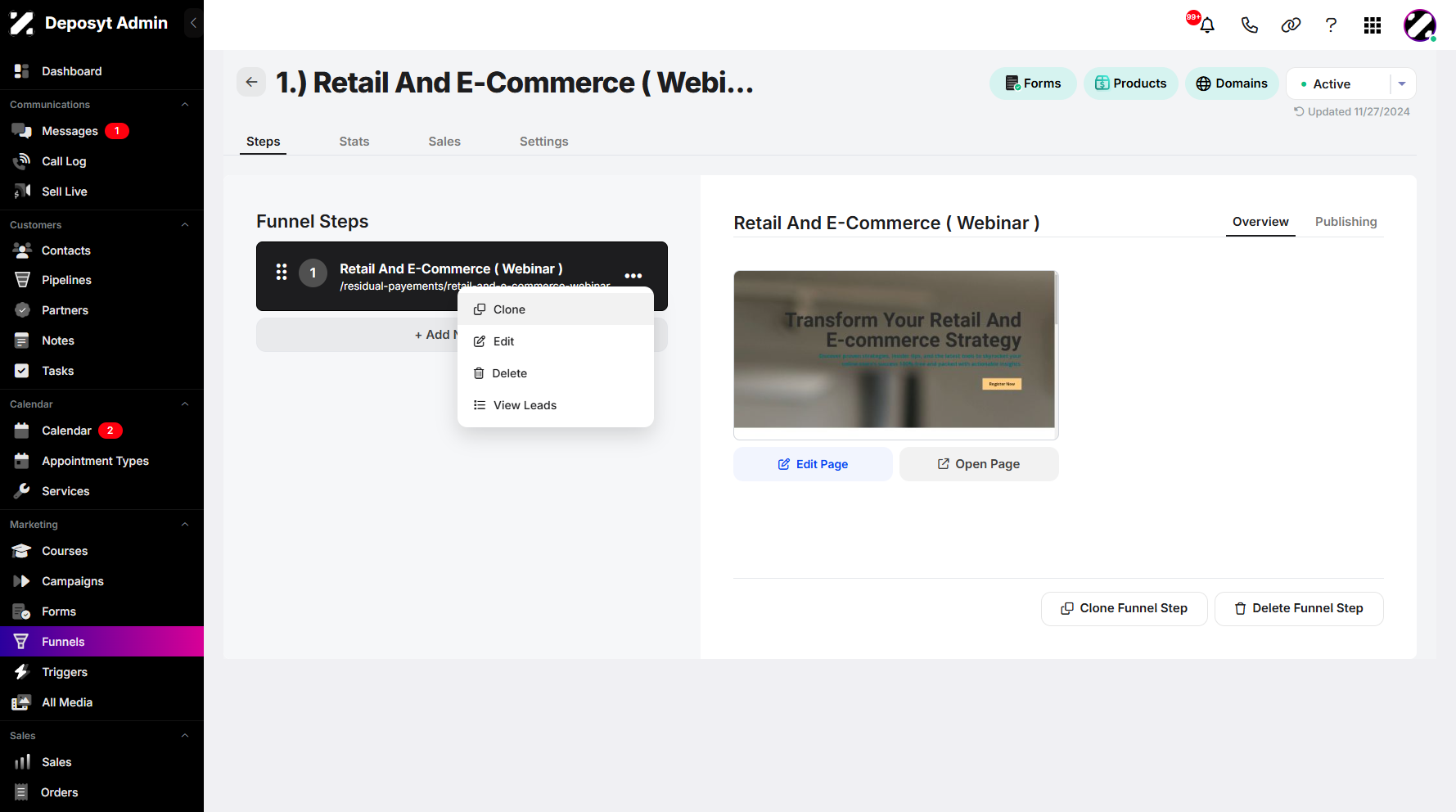 Step 6: A pop-up menu will appear, allowing you to click Clone to proceed.