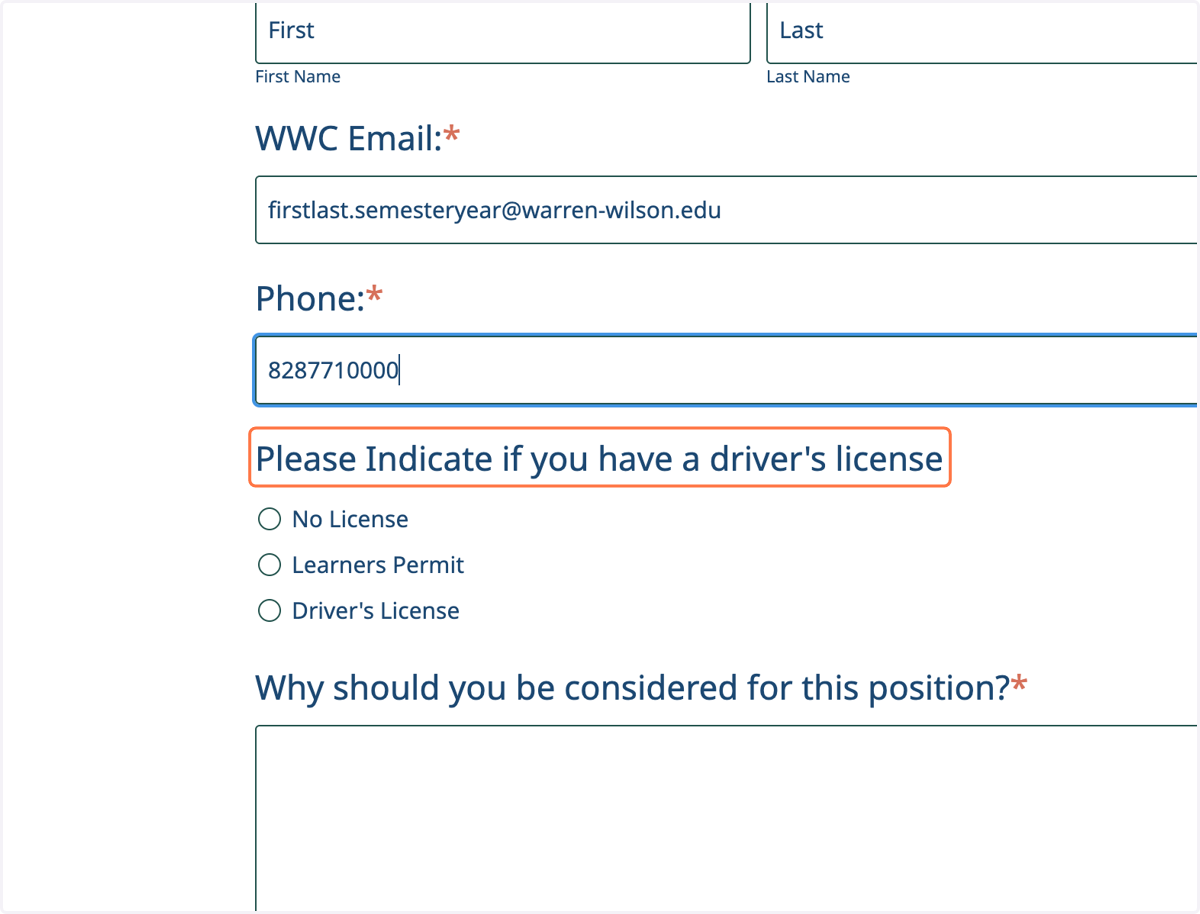 Please Indicate if you have a driver's license.