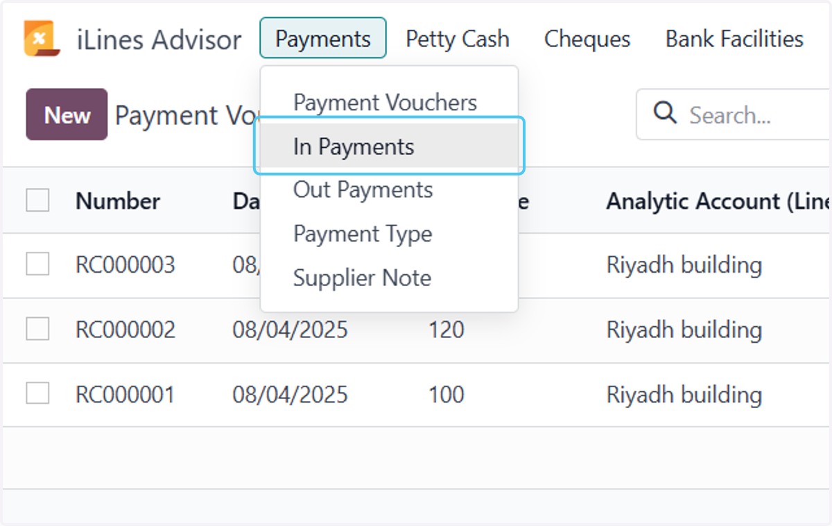 Click on In Payments