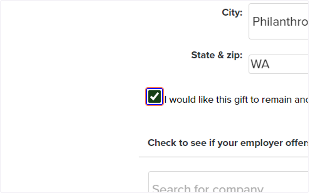 If you would like your gift to be anonymous, click this selection.