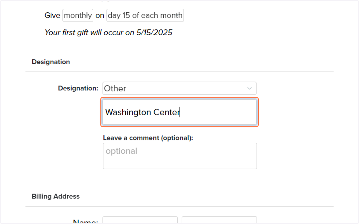 Type "Washington Center"