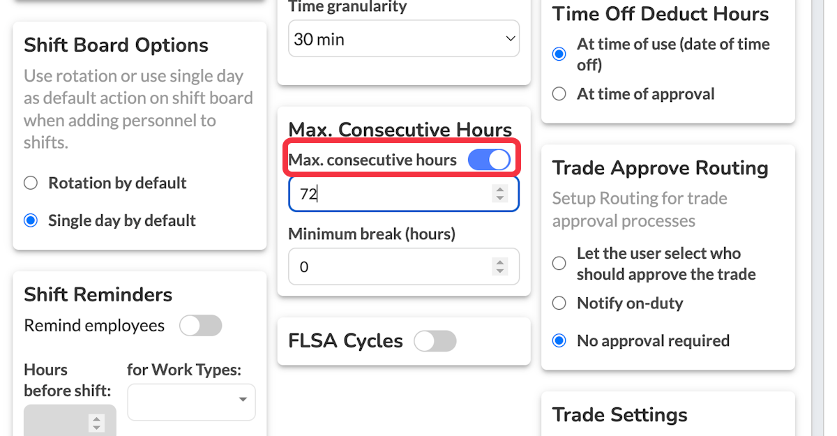 Toggle on Max Consecutive Hours.