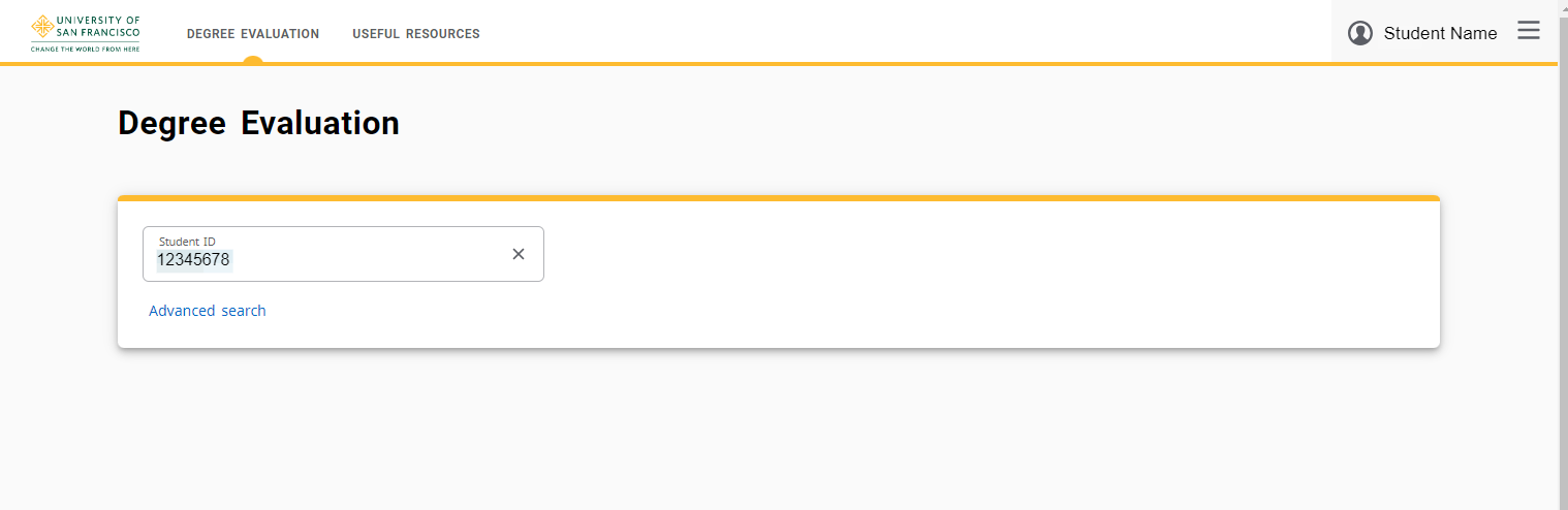 View Degree Evaluation Screen