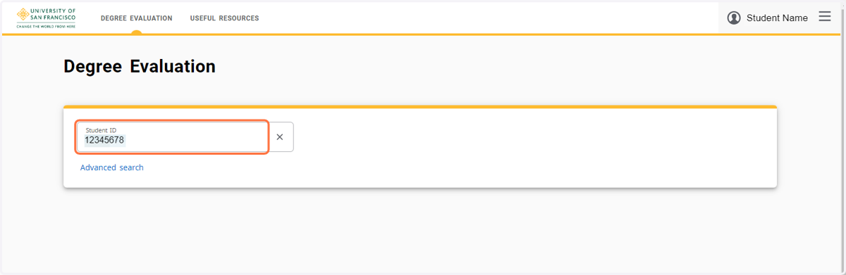 View Degree Evaluation Screen