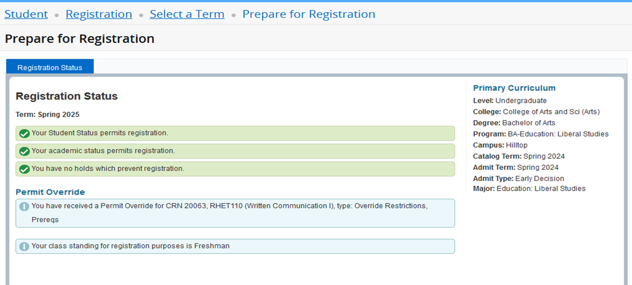 View Registration Access Times