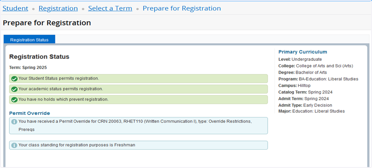 View Registration Access Times
