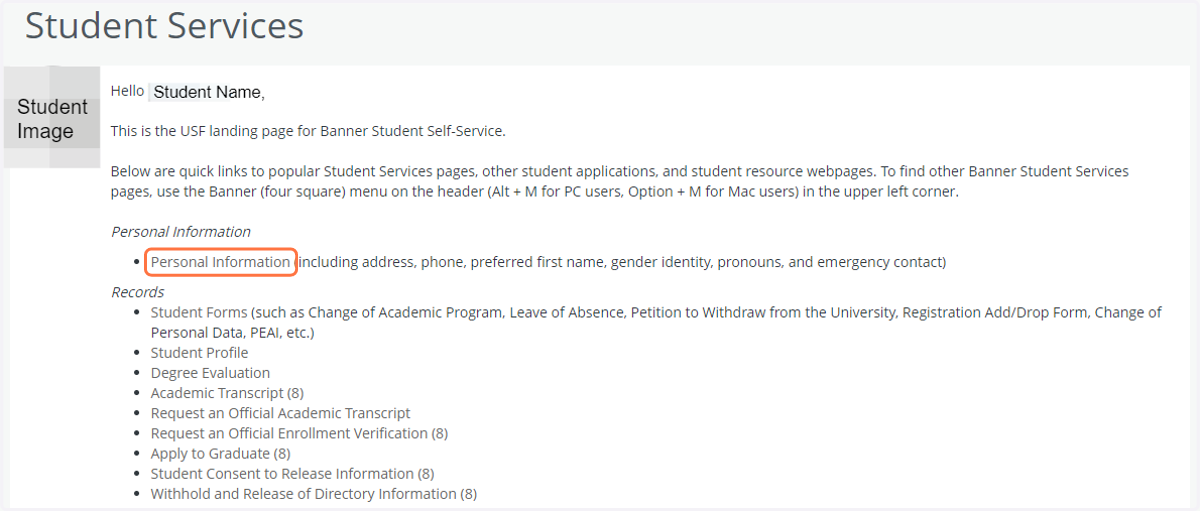 Back on the Student Services Landing Page