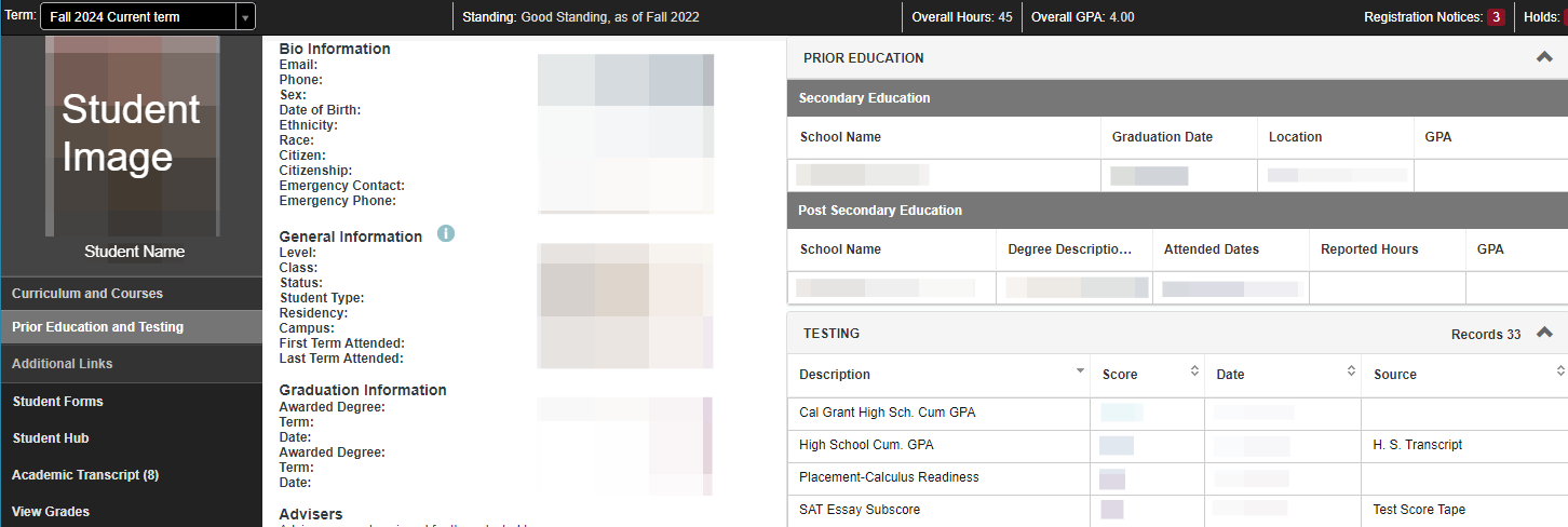 Prior Education and Testing