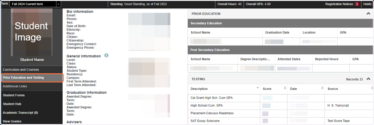 Prior Education and Testing