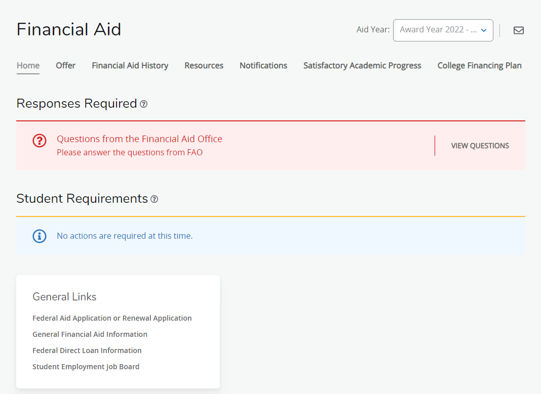 View Financial Aid Screen