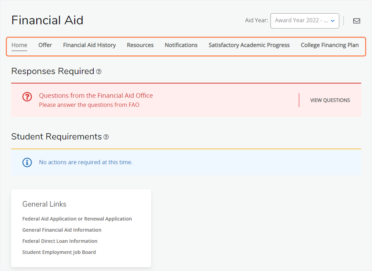 View Financial Aid Screen