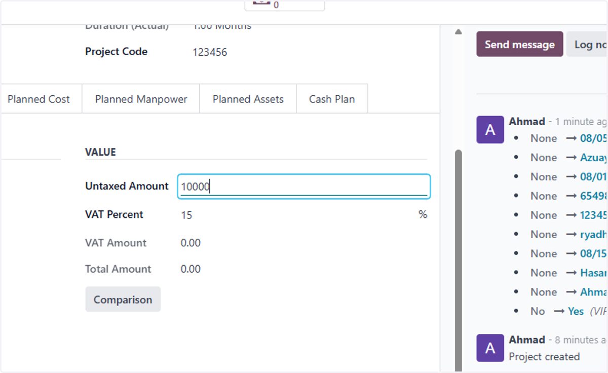 Type the project amount