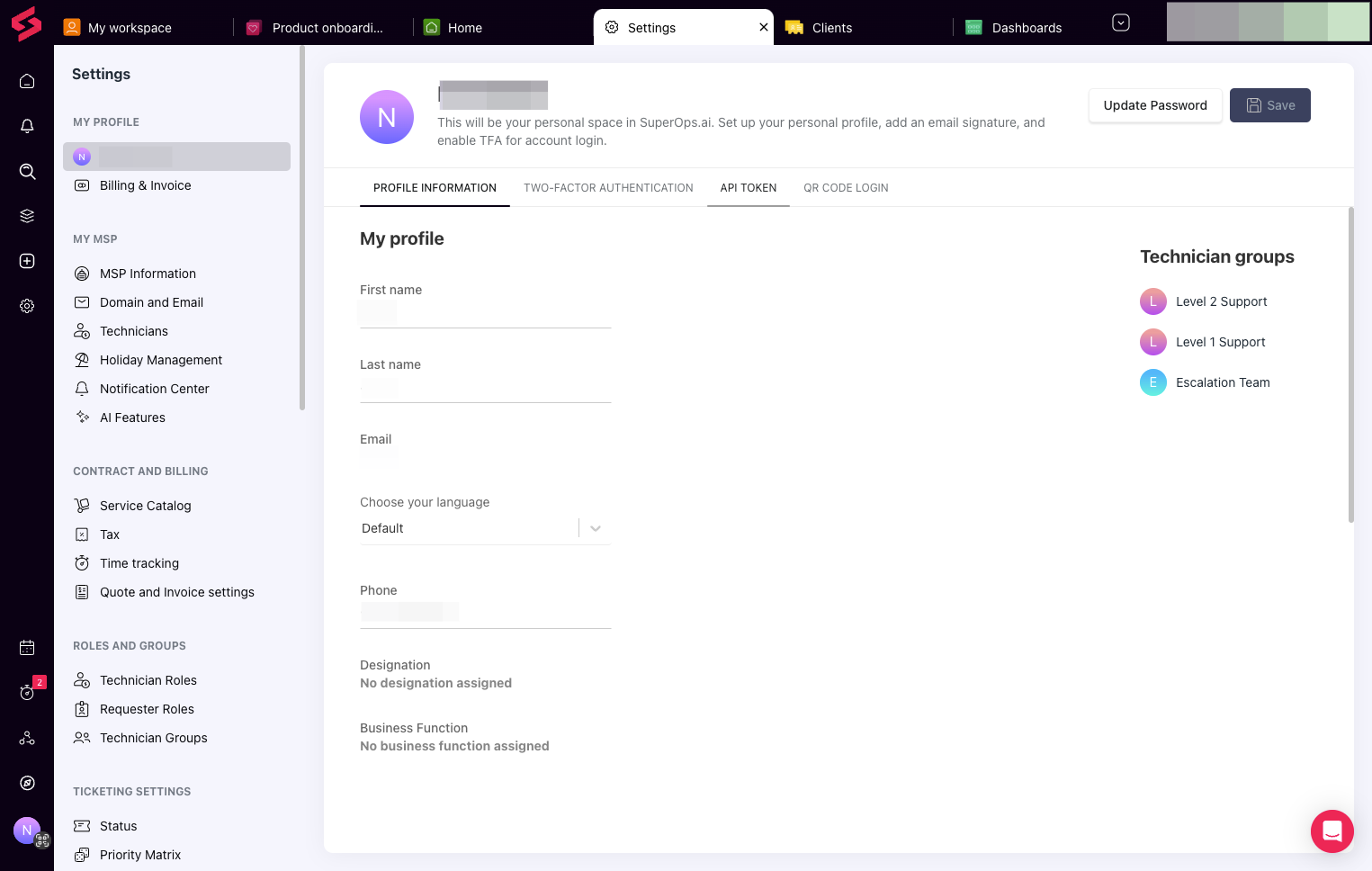 Click on API TOKEN