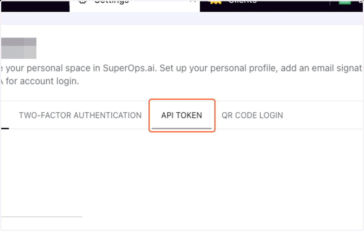 Click on API TOKEN