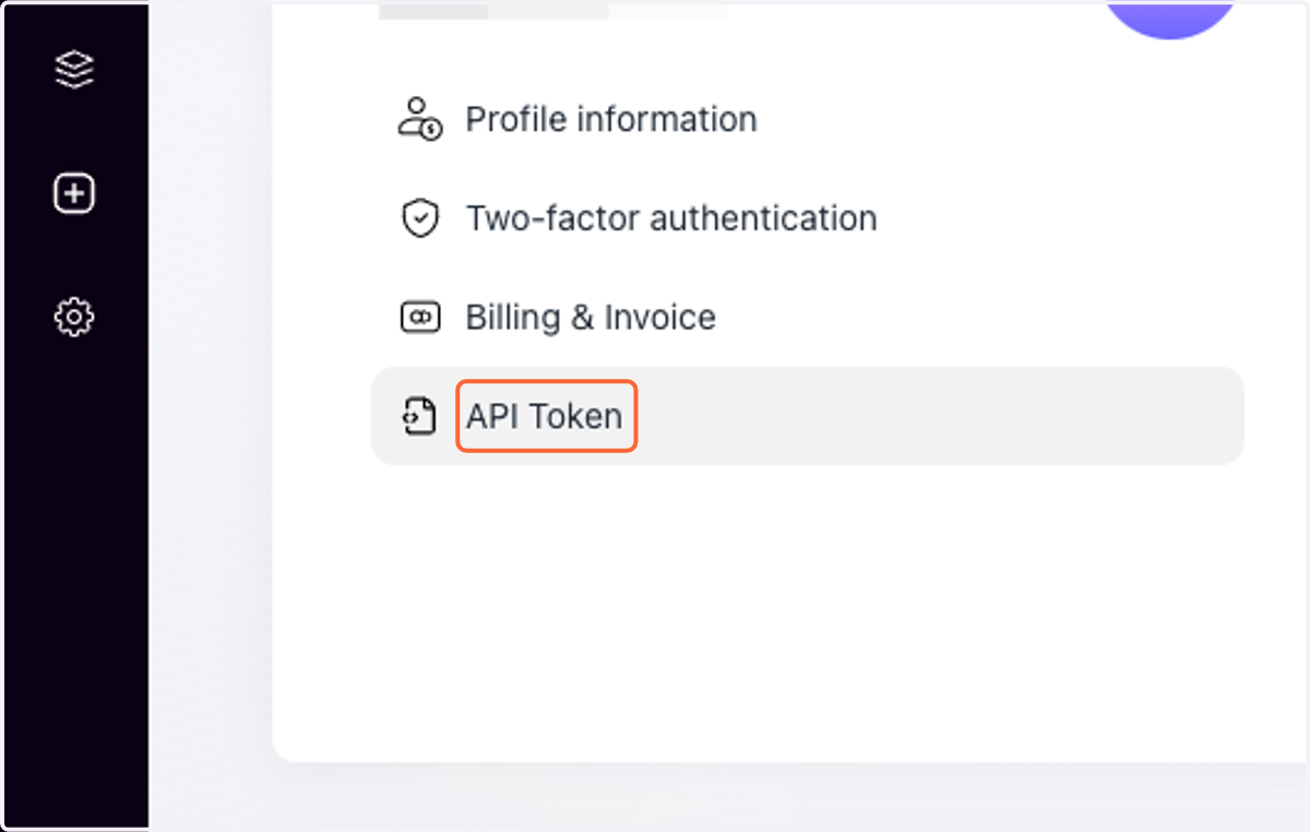 Click on API Token