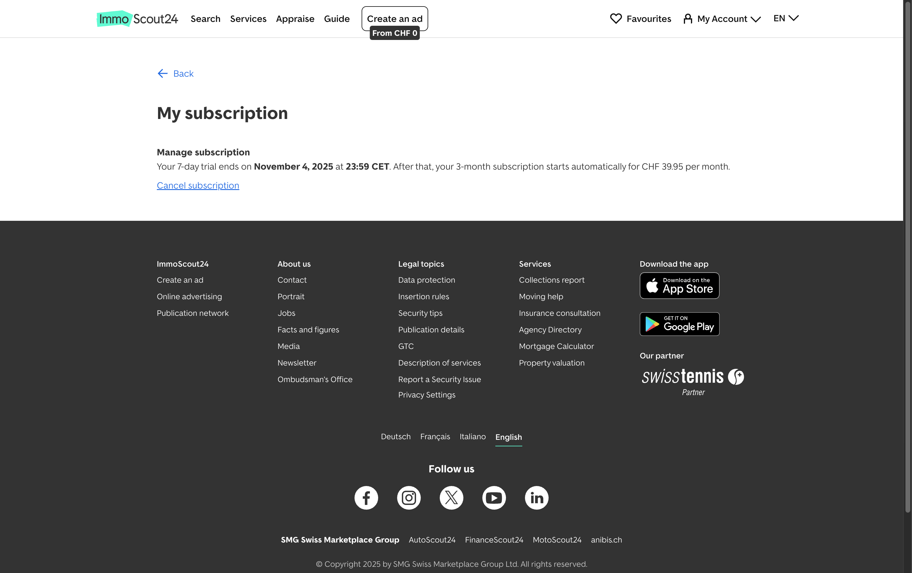 Click on Cancel subscription