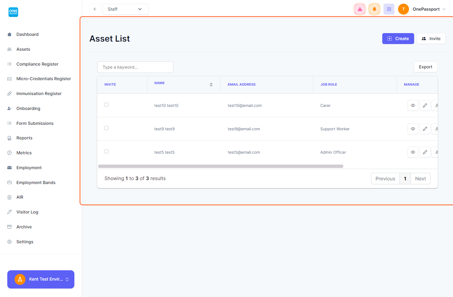 Go to the Asset List page. Under the Manage column are the buttons to view personal information, Edit, go to the Profile page, Invite, and Delete asset/workers.