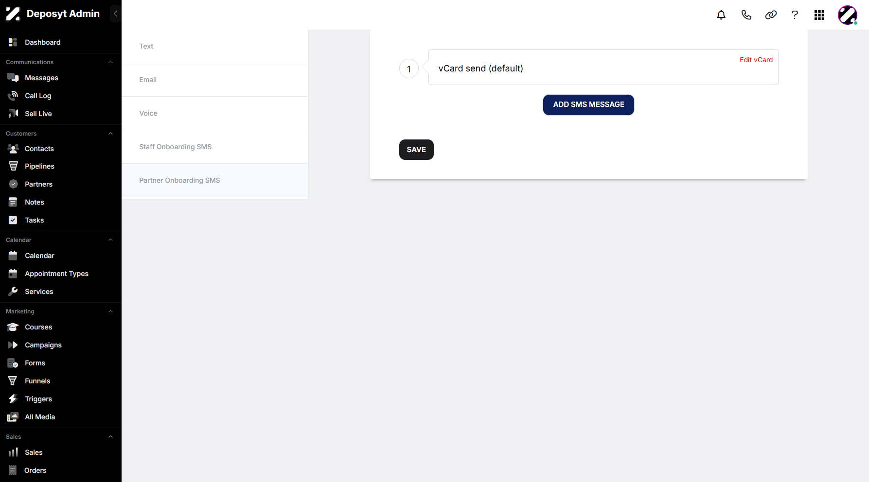 Step 6: You will then be redirected to the Partner Onboarding SMS section.