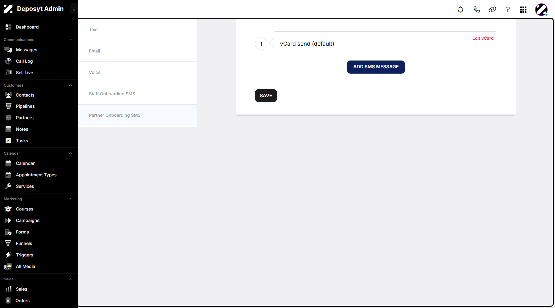 Step 6: You will then be redirected to the Partner Onboarding SMS section.