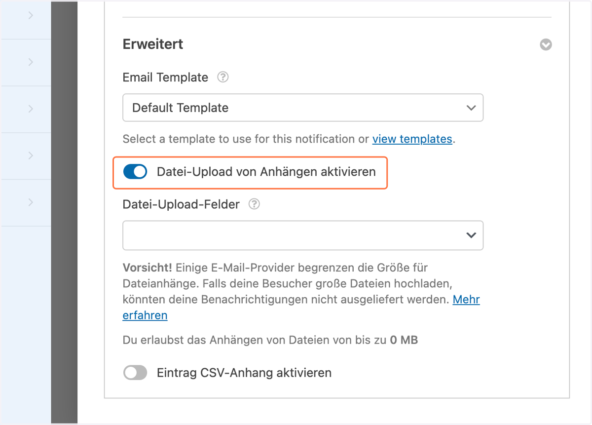 Activate "Enable file upload of attachments"