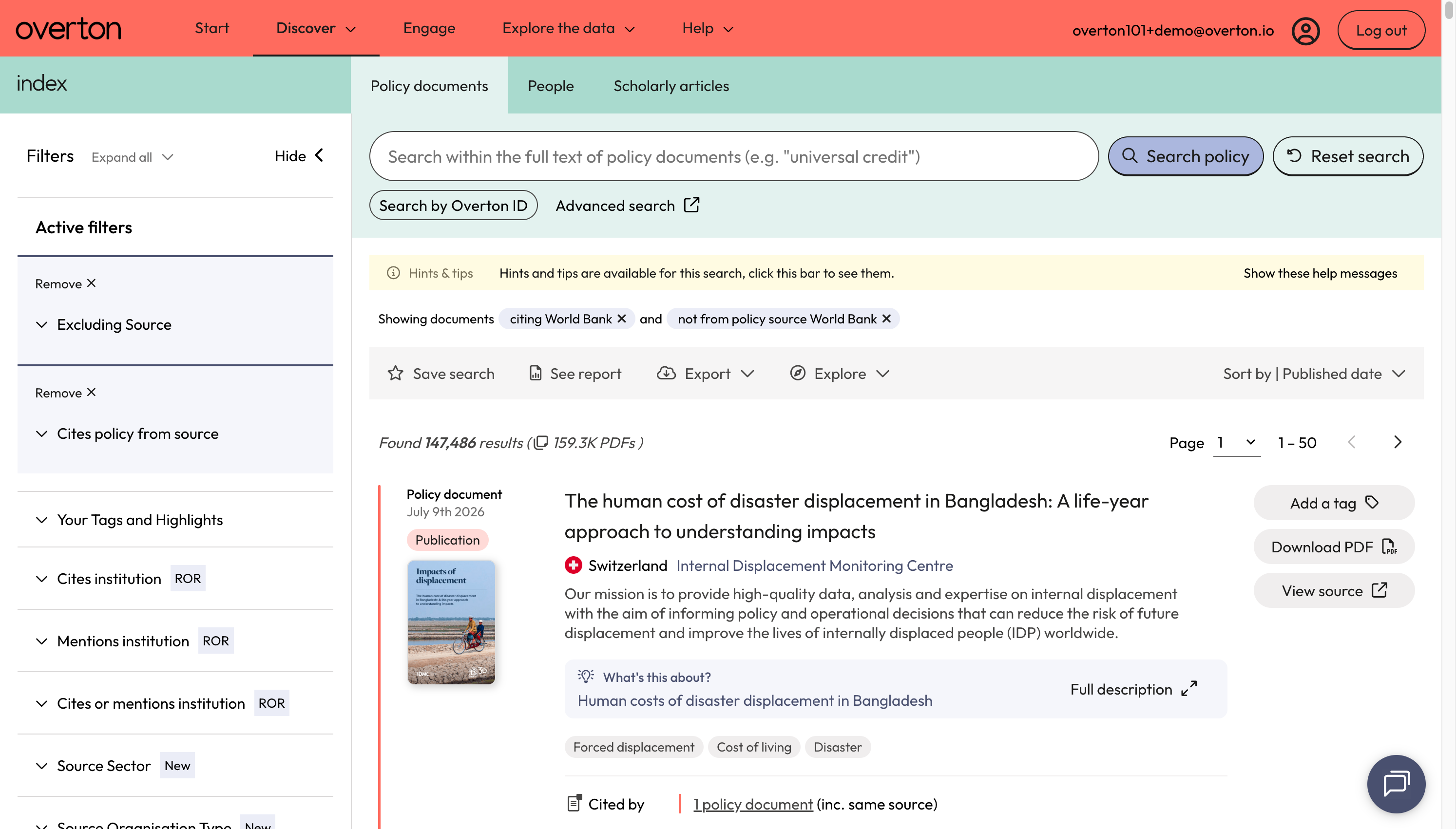 Use the action bar to save a search, generate a summary report, export* or explore further.
