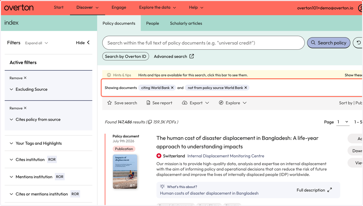 You will see policy documents which cite your documents in Overton.