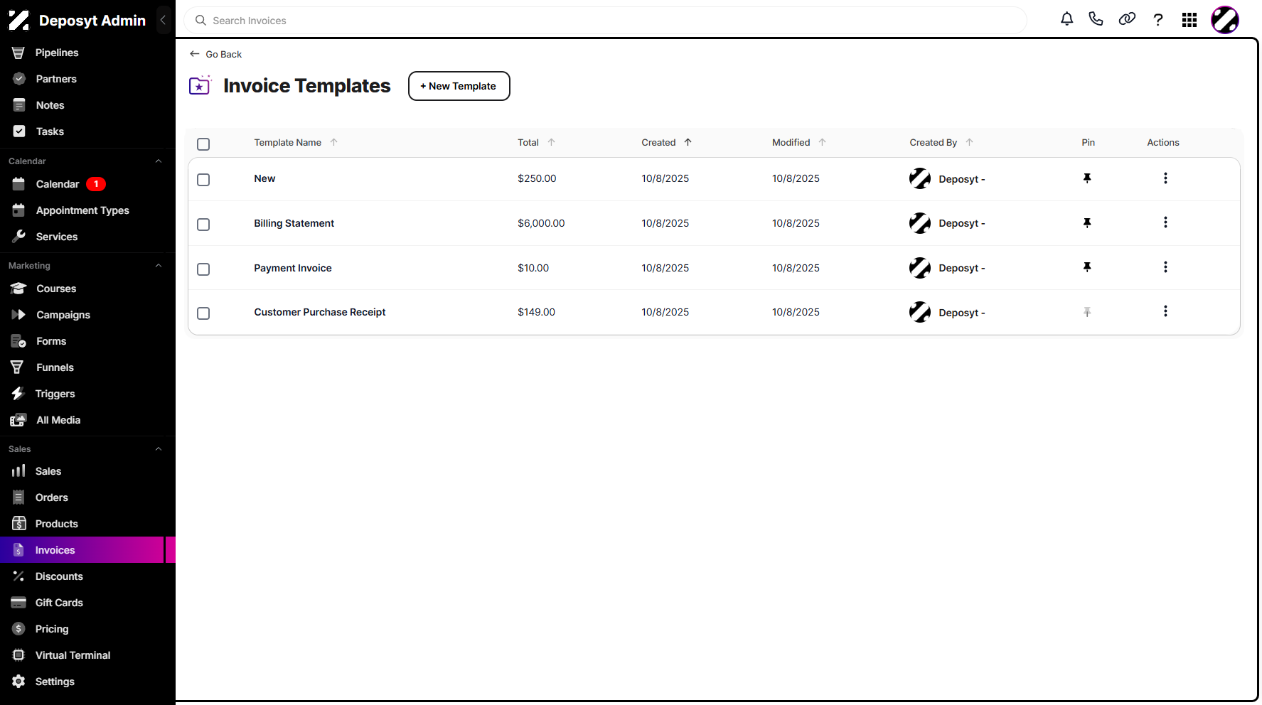 Step 4: You will then be navigated to Invoice Templates.