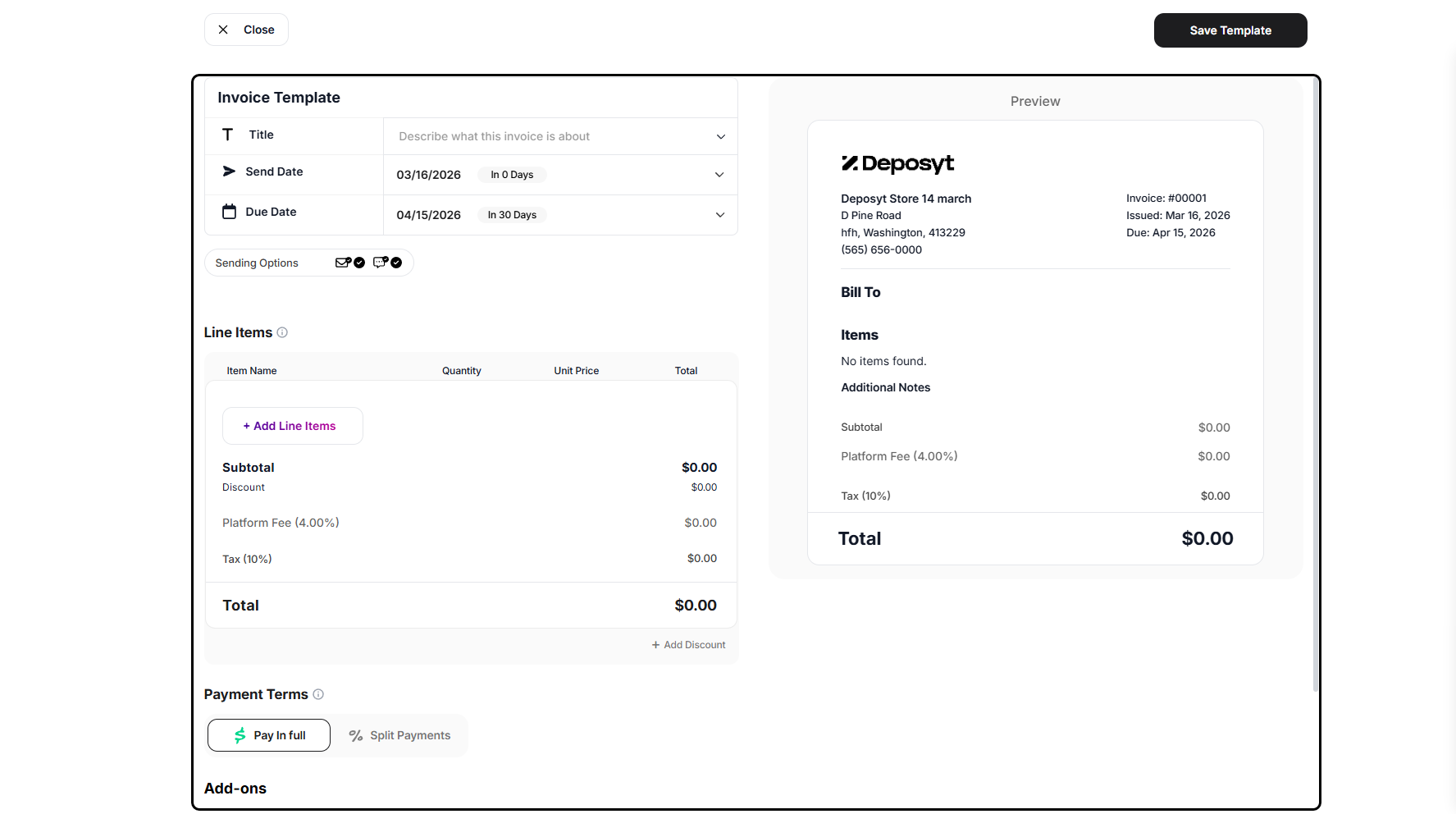Step 9: You will then be prompted to a new page where you can start creating your new Invoice Template.
