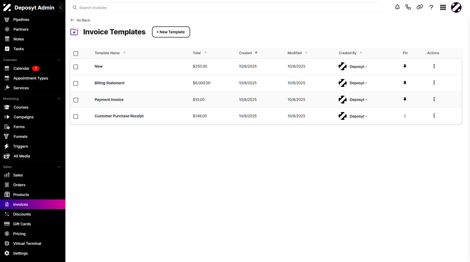 Managing Invoice Templates