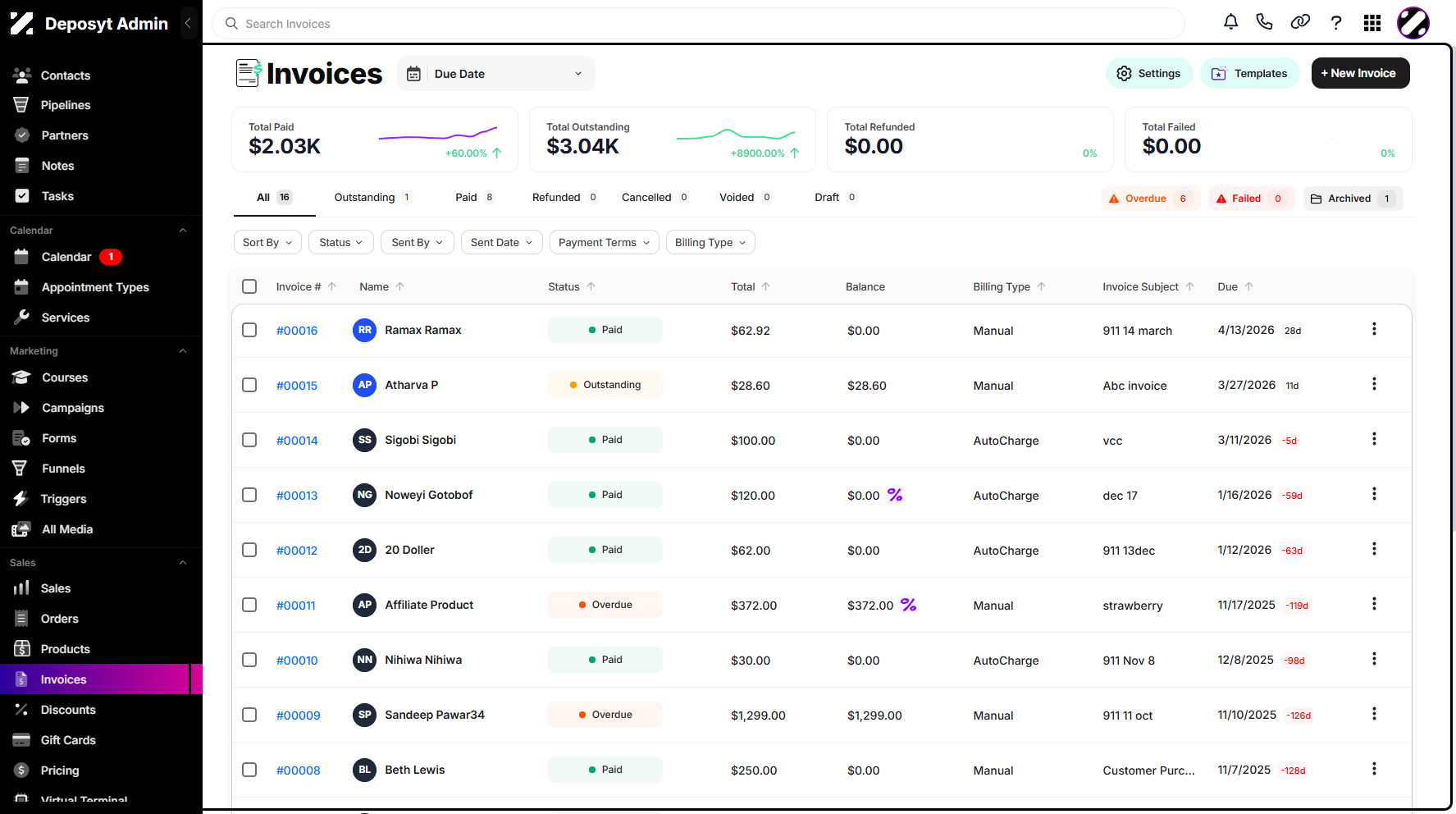 Step 2: You will then be navigated to the Invoices tab.