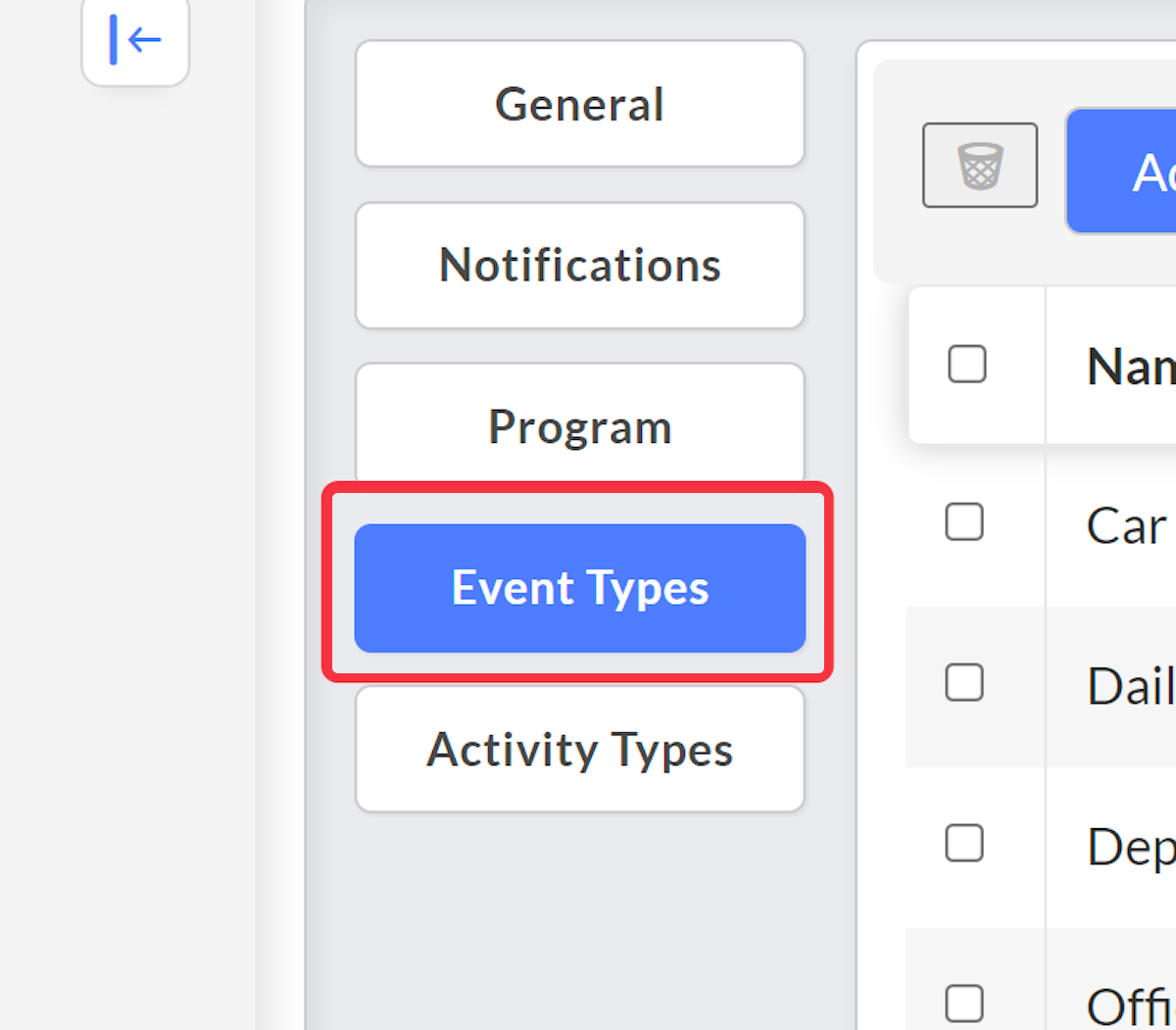 Click on Event Types