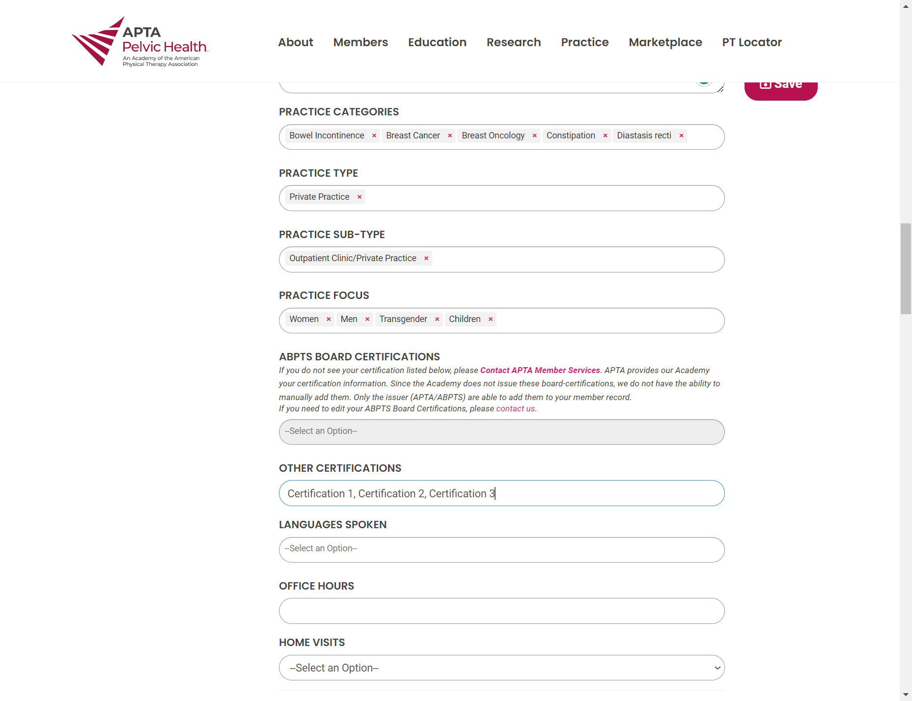 For Certifications, we highly recommend that you spell out your full certification names instead of only using acronyms. Non-PTs may not be familiar with these certifications. Example: Instead of just listing CLT, you could list "Certified Lymphedema
