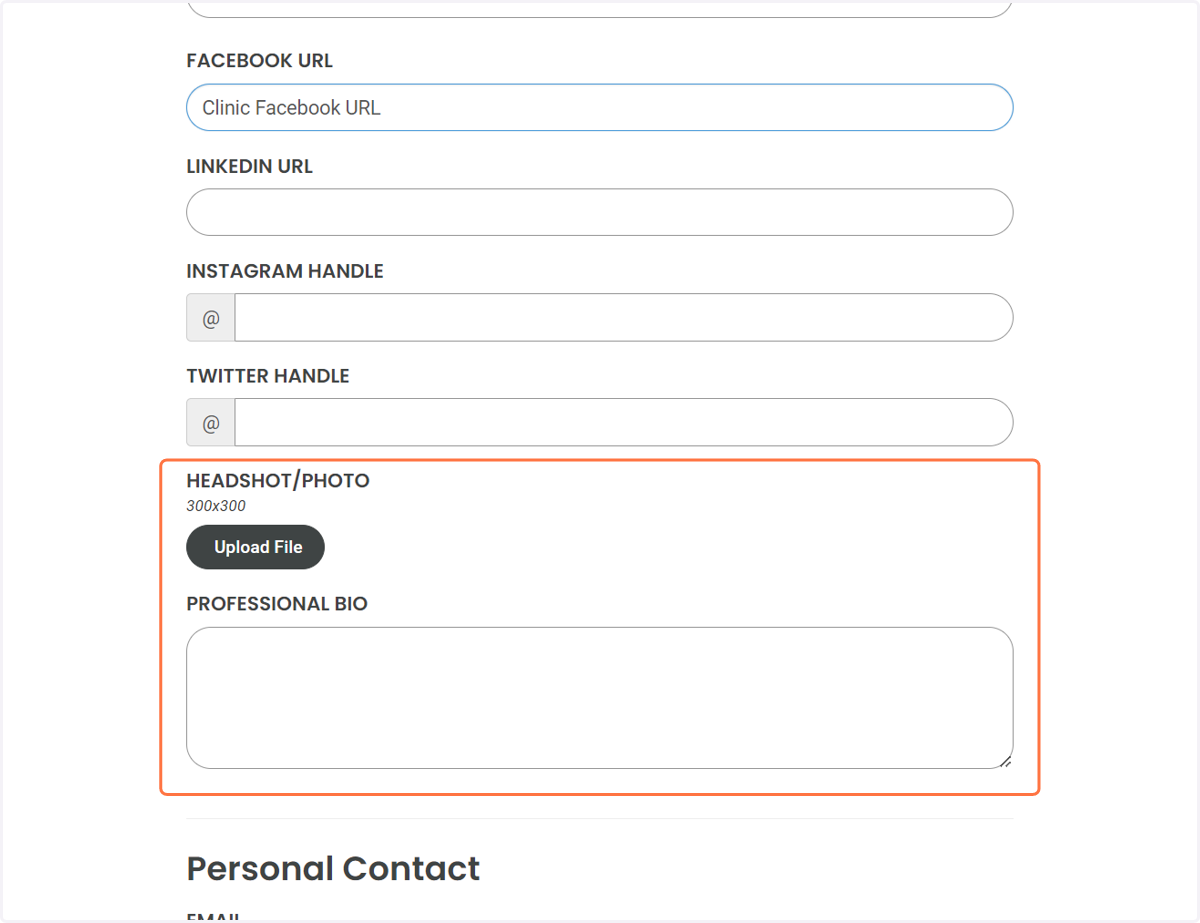 Make sure to upload a Professional Headshot OR upload your employer's or clinic's logo. We recommend adding your professional bio about your education and career background as well as any publications, awards, and achievements. TIP: Use high-resoluti
