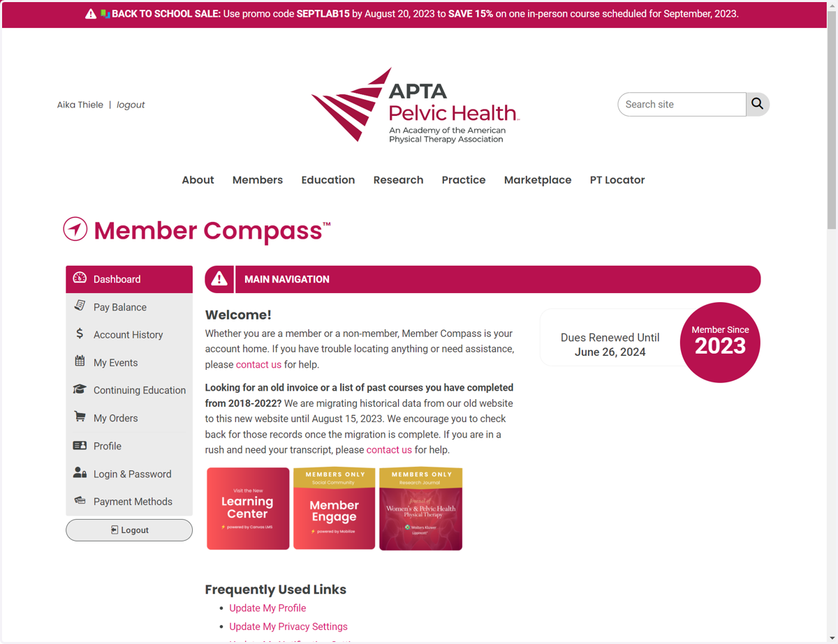 Once you have logged in, you should see your Member Compass home page