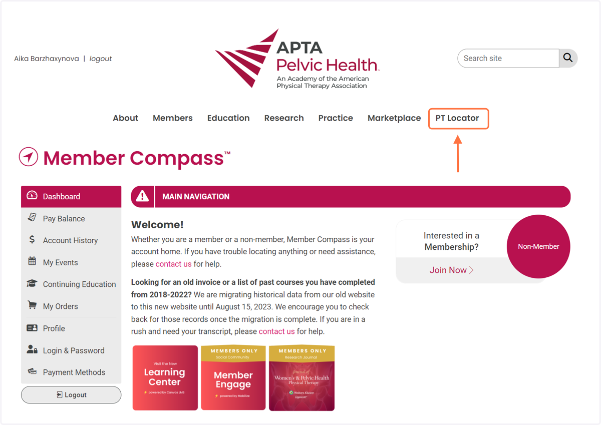 Visit PT Locator at www.aptapelvichealth.org/ptlocator to check your PT Locator profile.
