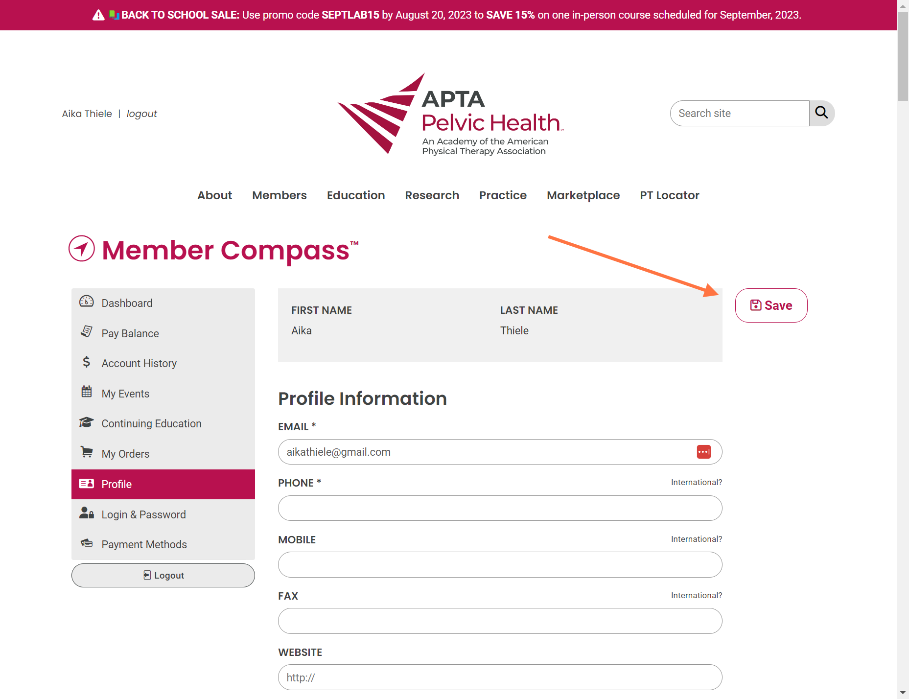 Review your profile and don't forget to click on "SAVE" at the very top. After saving, your PT Locator listing should be live and viewable by the public on the PT Locator website!