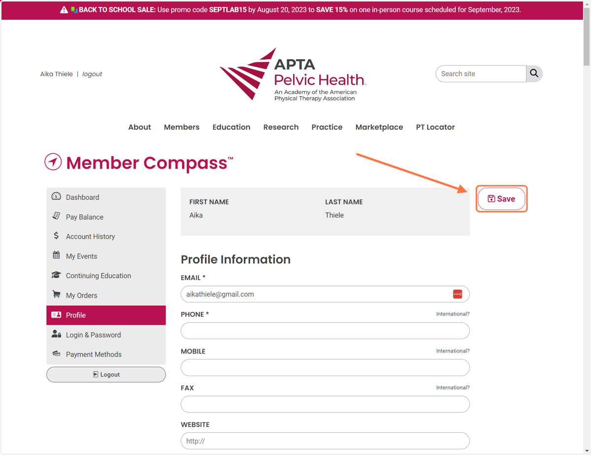Review your profile and don't forget to click on "SAVE" at the very top. After saving, your PT Locator listing should be live and viewable by the public on the PT Locator website!