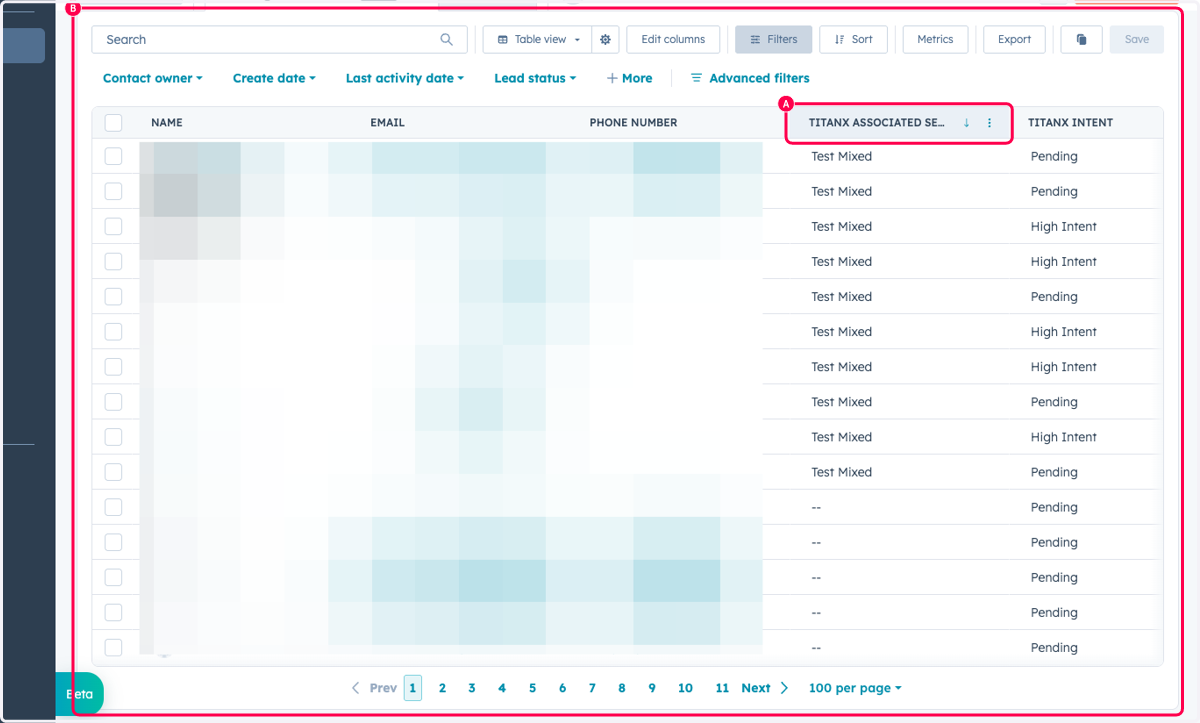 A. Click on TitanX Associated Segment B. Click on Table view…