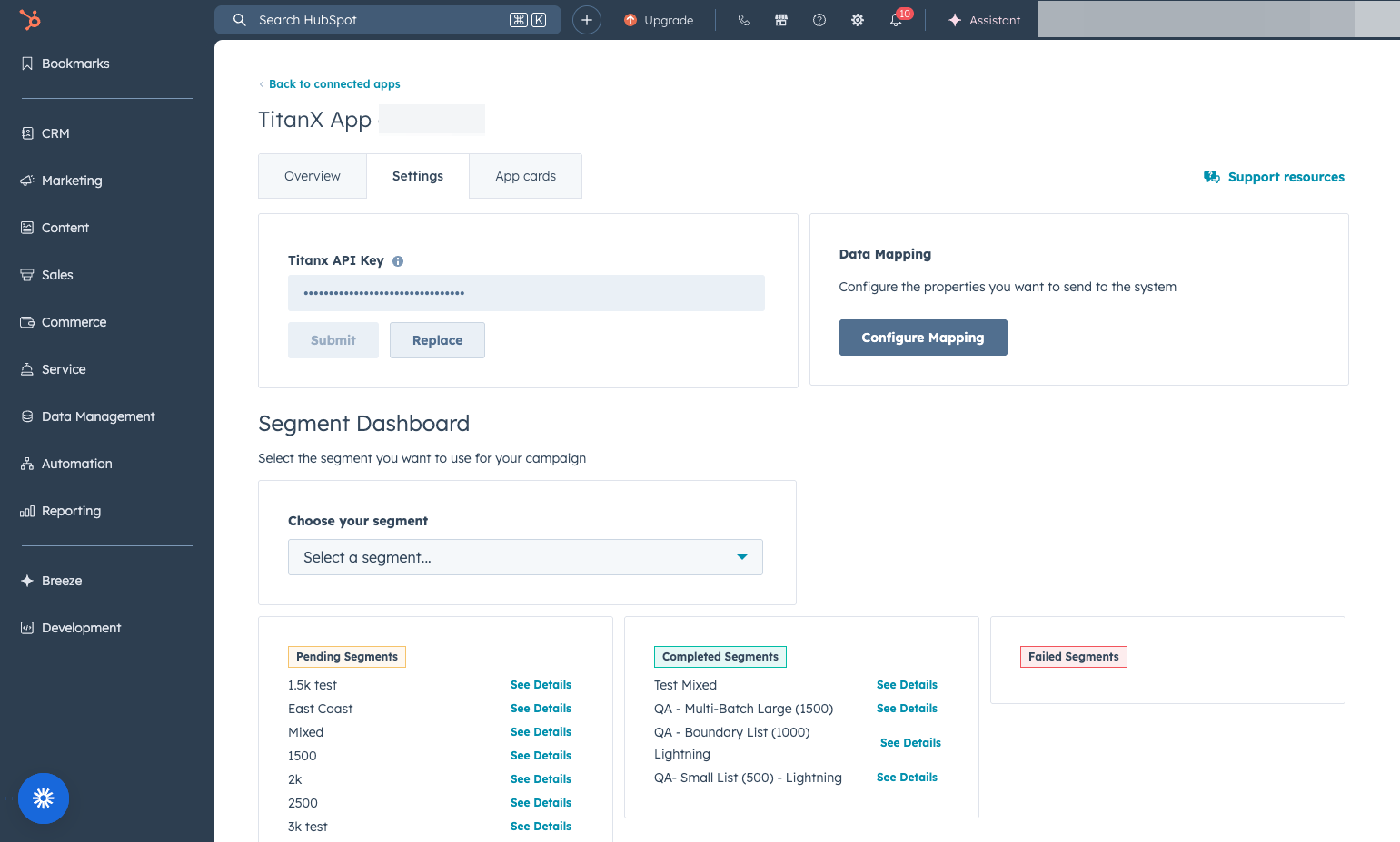 Within the TitanX Settings Page, Click on Configure Mapping to auto-generate this property